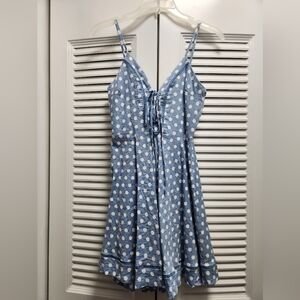 Blue + Sky Polka Dot Lace-Up Sundress Blue White Size M Spaghetti Strap Zip Back